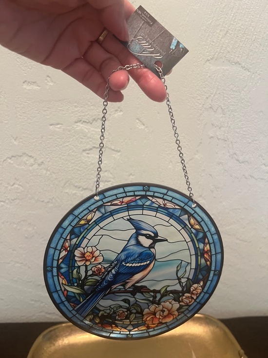 Blue Jay Other - #1797**SC110 “6” Suncatcher- Blue Jay Stained Glass Hanging Panel